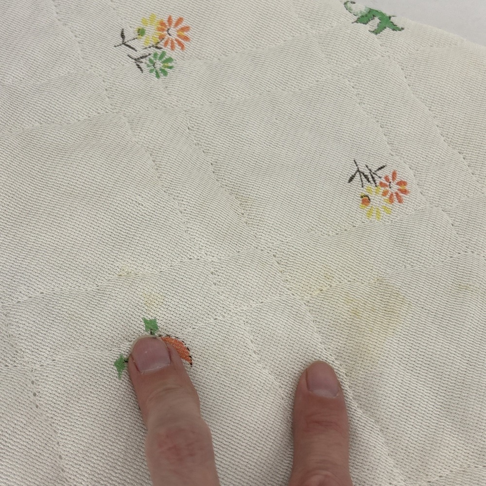 Vintage 70s Acrylic Baby Blanket Satin Trim Woodland Mushrooms Dear Bunny Chick - Picture 7 of 16